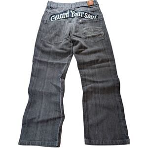 Square Zero Jeans Mens 32X30 Actual Black/Gray Wide Leg Graphic Streetwear Y2k